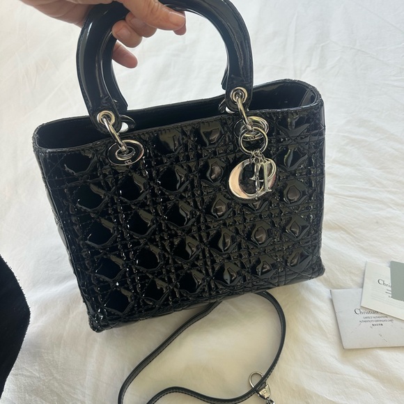 Christian Dior Black Patent Cannage Lady Dior - Picture 1 of 5
